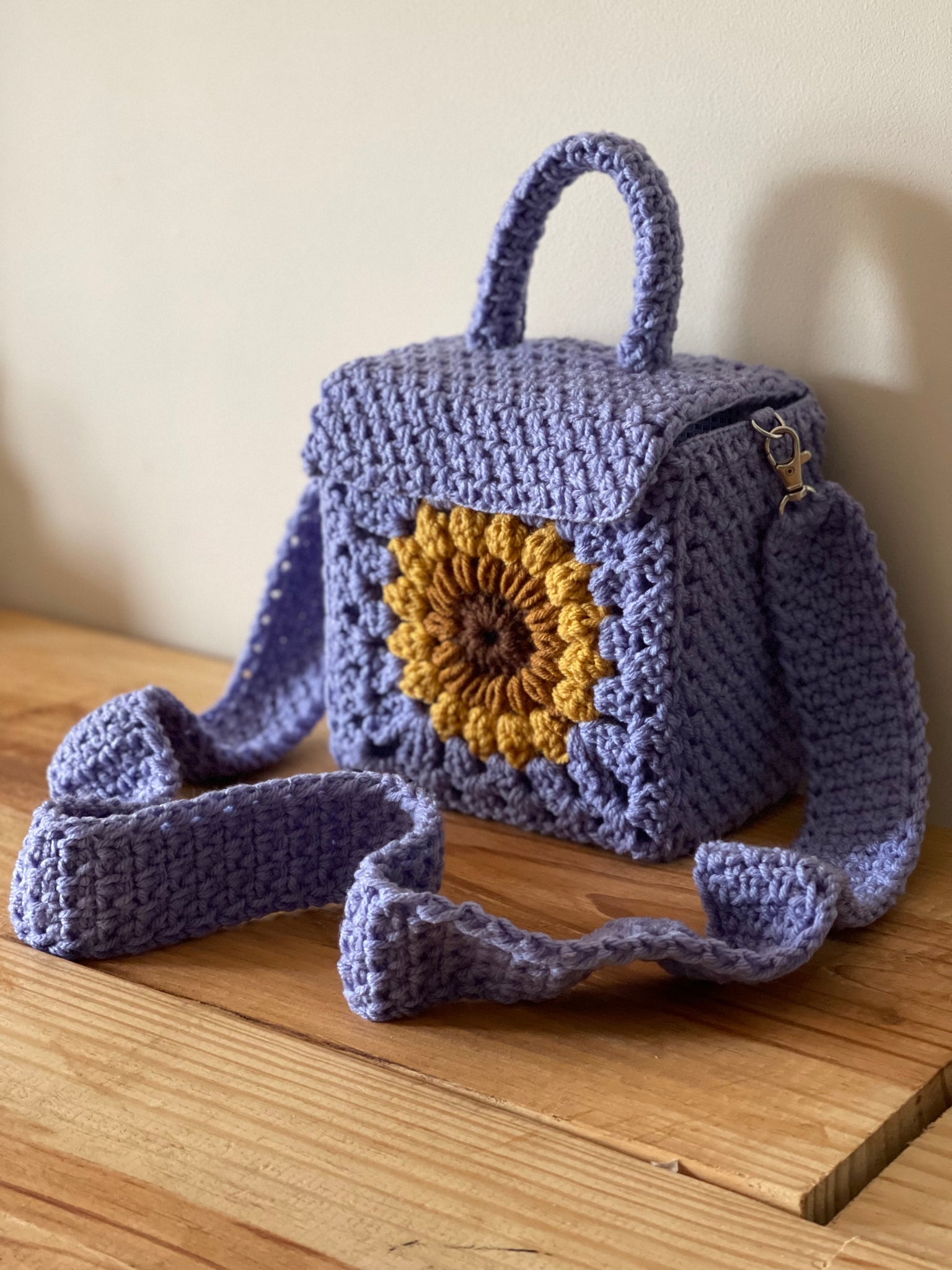 Crochet Sunflower Crossbody Bag Small Lined Granny Square 